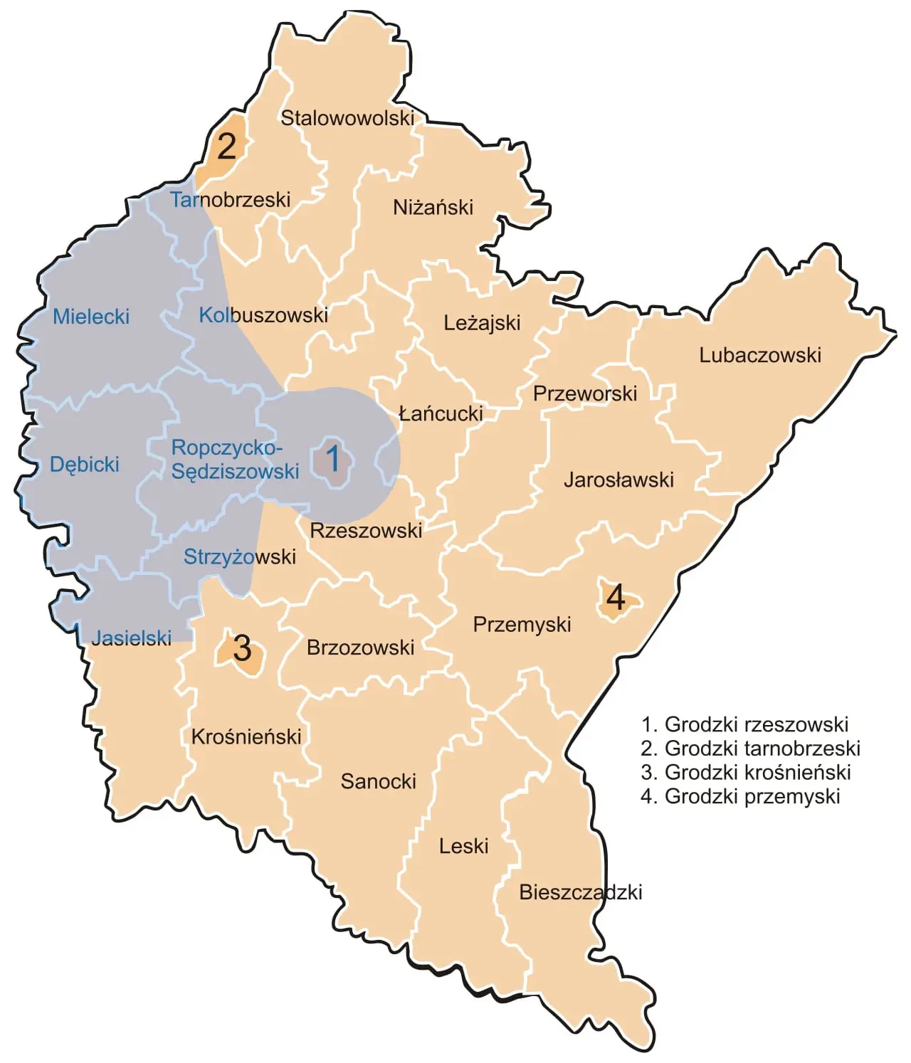 Mapa województwa podkarpackiego z zaznaczonym obszarem działania OzonTap